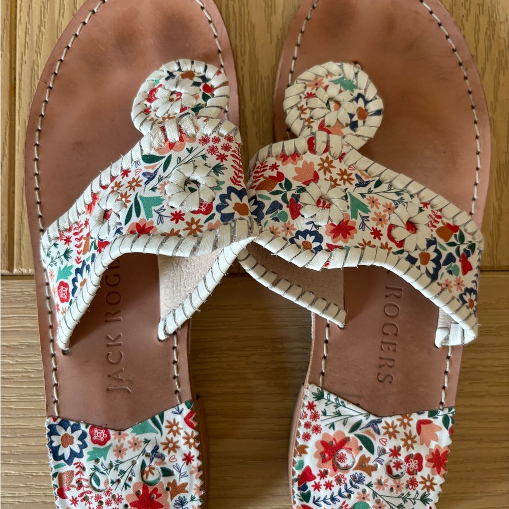 Jack Rogers White Floral Cutout Sandals with Multicolor Print - Picture 5 of 5